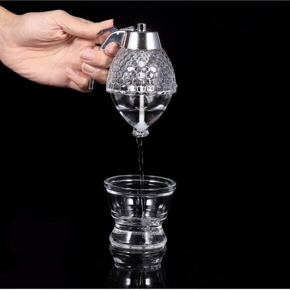 Acrylic No Drip Honey Syrup Acrylic Dispenser Jar 1 Cup Honey Comb Shaped Pot - Picture 3 of 5